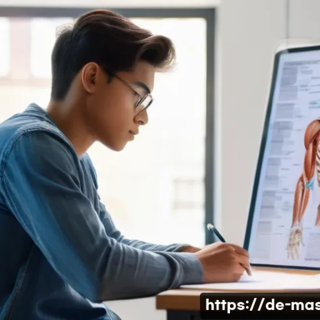 스포츠마사지사 취업 트렌드 - **Foundational Knowledge: Anatomy and Physiology Study**
    "A bright, modern classroom scene where...