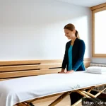 스포츠마사지사 고객 리뷰 관리 - A professional sports massage therapist&rsquo;s cozy treatment room in a modern German wellness clinic, wa...